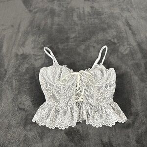 Lace Corset Cami Top White Peplum Bustier Tank‎ Top